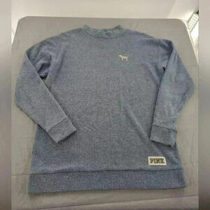 Victoria's Secret PINK Stadium Mock Neck Pullover Blue Textured Size Small